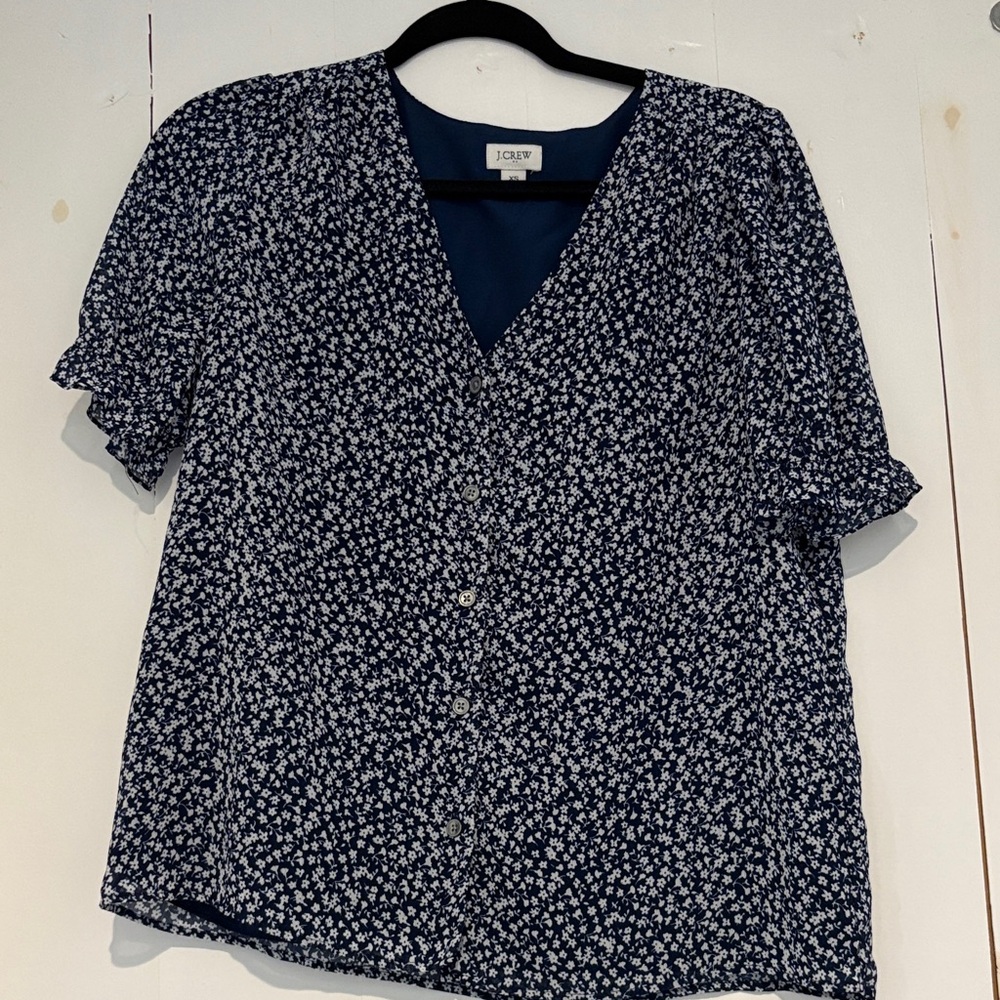 Blue and white floral blouse